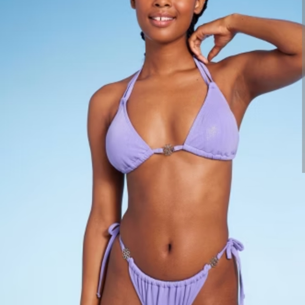 Purple Shimmer Flower Charm- Triangle TOP=M +SIDE TIE BOTTOMS M
